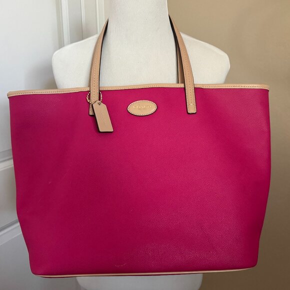 Coach Cross-grained Leather Tote | Pink Ruby | F37198 | Authentic - Picture 1 of 10